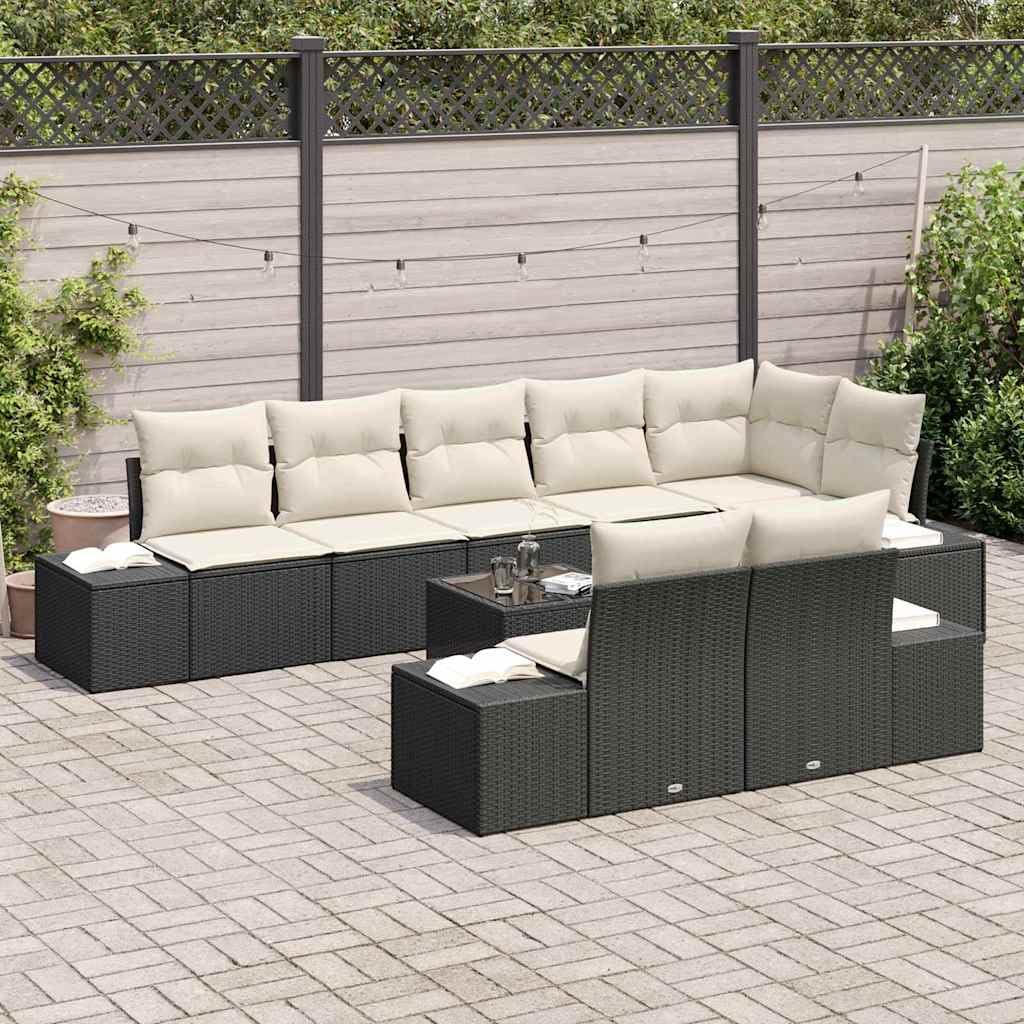 Fengshui Sofa ogrodowa z poduszką, 9-częściowy, czarny i kremowy