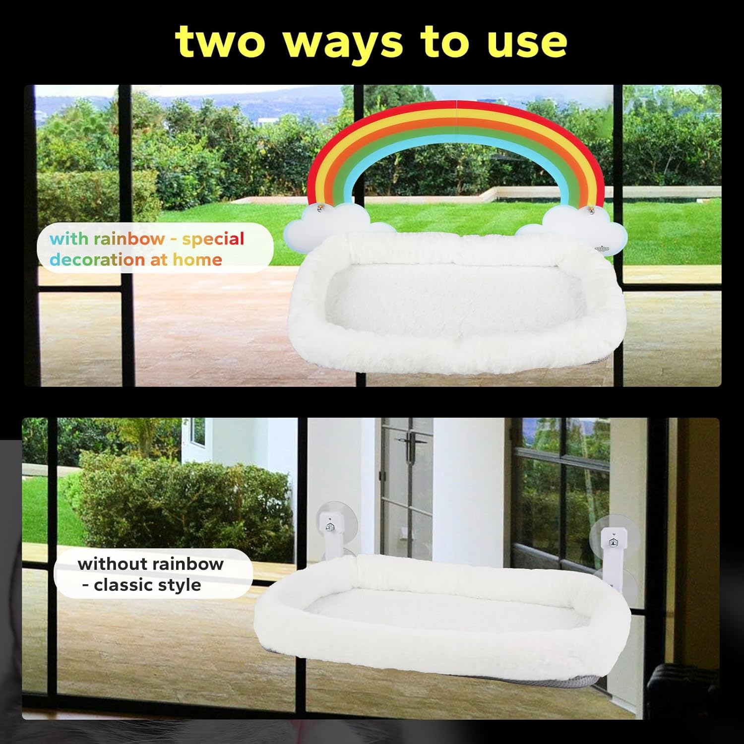 review Bright Iconic Design Rainbow Cat Window Perch - Ultra-Plush Cushion, Fun & Functional, Cordless Design, Adds Vibrant Color to Home Decor