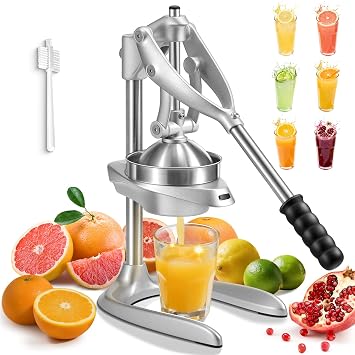 Manual Juicer, Easy to Use, Stainless Steel Juice Press for Citrus Fruits | Extended Handle, Max Extraction, Dishwasher Safe, Extra-Large, Squeeze Multi-Fruits, Ideal for Home, Travel, Commercial Use