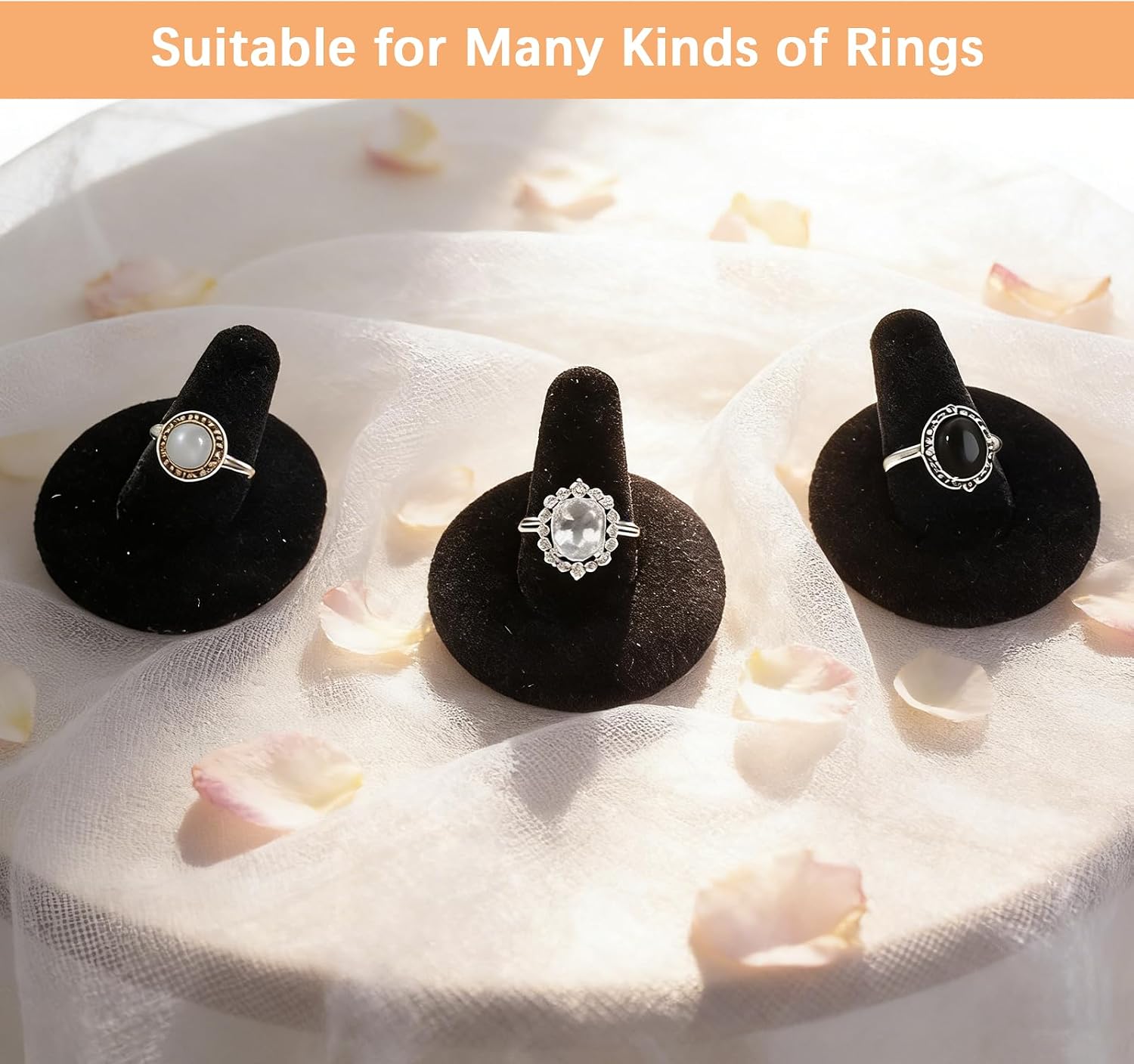 24 Pack Black Velvet Ring Display Holders - Premium Velvet Ring Holder Jewelry Organizer Stand for Retail Stores, Home, Exhibitions (Cardboard & Velvet)