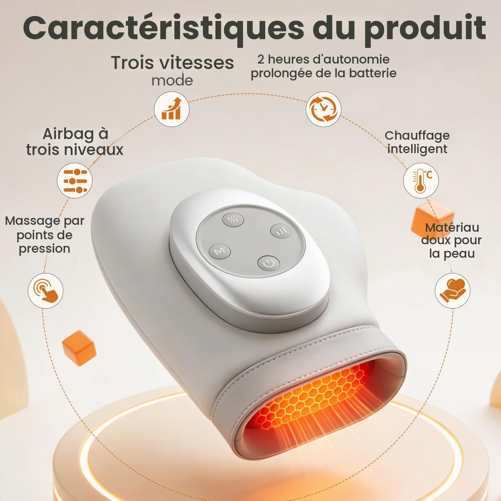 Appareil de massage des mains avec chaleur & compression contre arthrose & fatigue manuelle, 3 modes, 3 niveaux de chaleur, 5 niveaux de pression, gant rechargeable, cadeau détente
