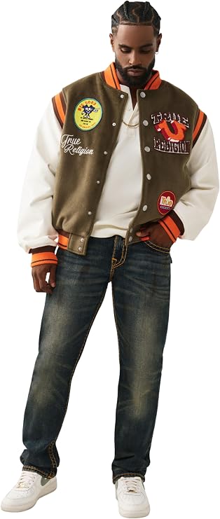 True Religion Men's Ricky Super T Flap Straight Jeans | Straight Fit, Flap Pocket Detail, Cotton Blend