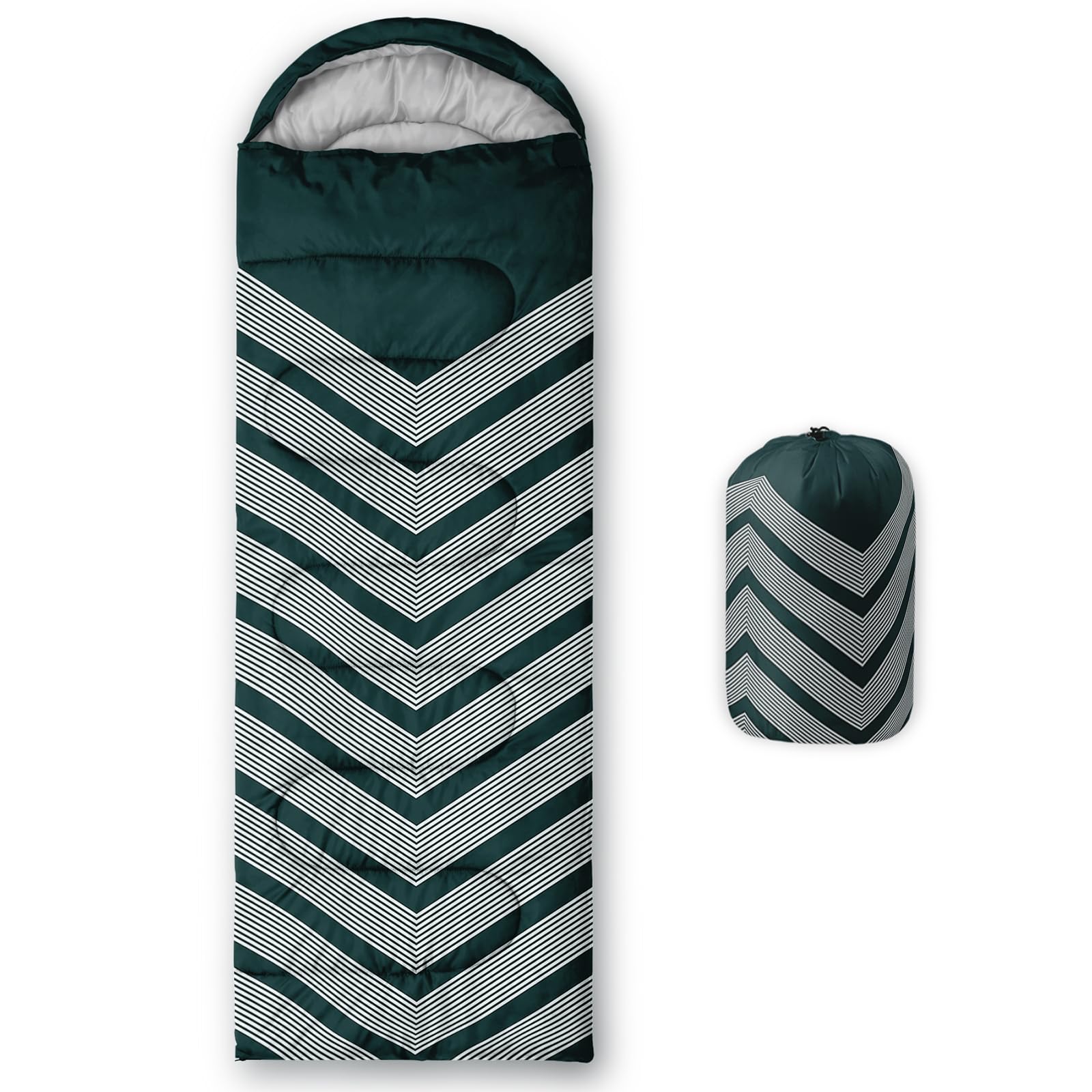 Axolotl Green Sleeping Bag,Waterproof Lightweight Camping Bag for Adults Men,3 Season Warm Cool Weather Geometric Stripes Backpacking Bag for Hiking Picnic Travelling Gear Equipment,Emerald Green