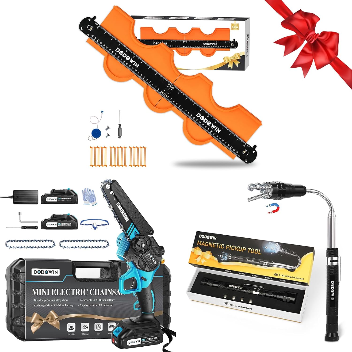 DODOWIN Connectable Contour Gauge,Mini Chainsaw 6inch,Magnetic Pickup Tools,Anniversary Birthday for Him, Men Gifts Ideas
