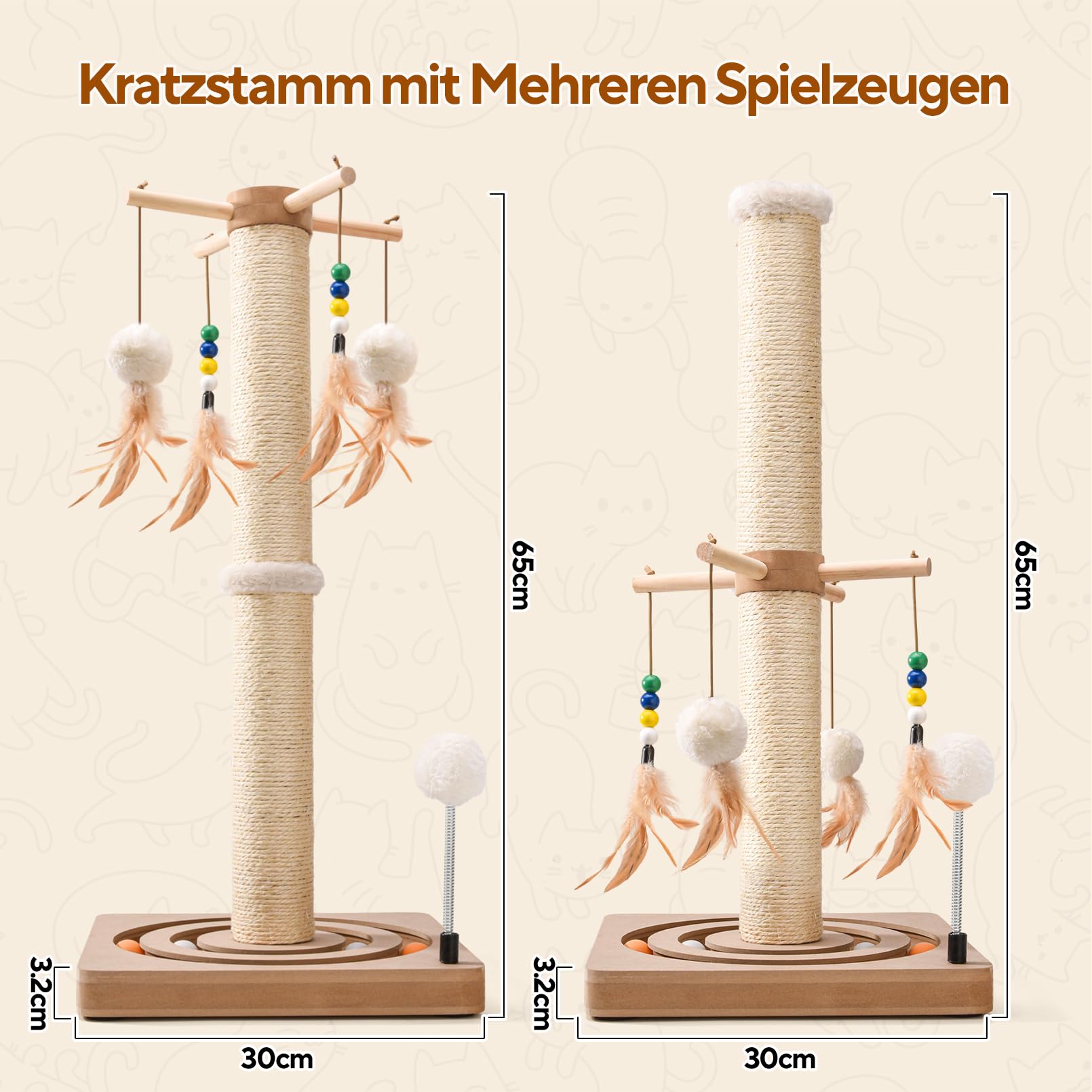 LIFLIX Kratzstamm für Katzen,Sisal Kratzbaum Klein mit Hänge- und Trackbällen, Katzen Kratzmöbel