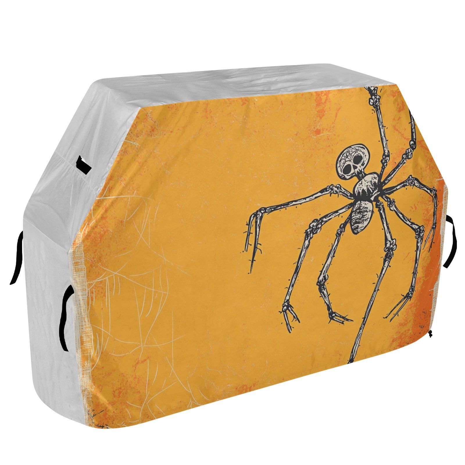 Upiorny szkielet owady kość pomarańczowy pokrowiec na grilla na Halloween 154 cm wodoodporny wytrzymały odporny na rozdarcie odporny na blaknięcie materiał pokrowiec na grilla z regulowanym sznurkiem