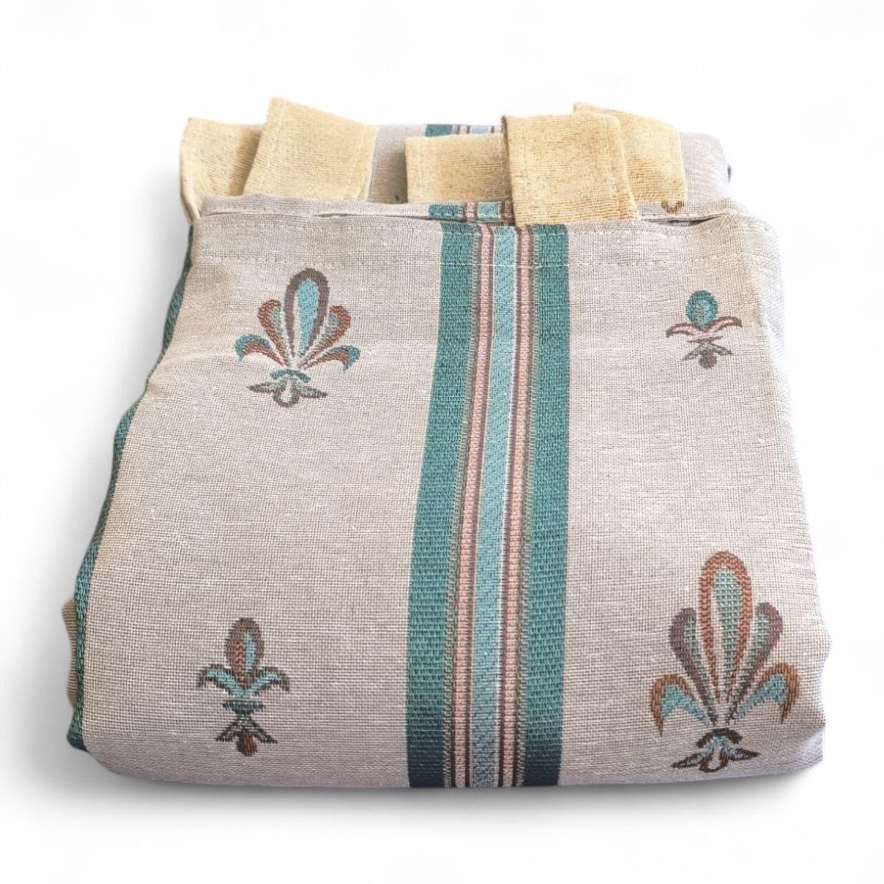 Mercatienda Cortina de Calle alpujarreña 140x260 cm con Trabillas – Tejido Jacquard Flor de LYS a Rayas Verde– Estilo rústico Tradicional – Hecha en España