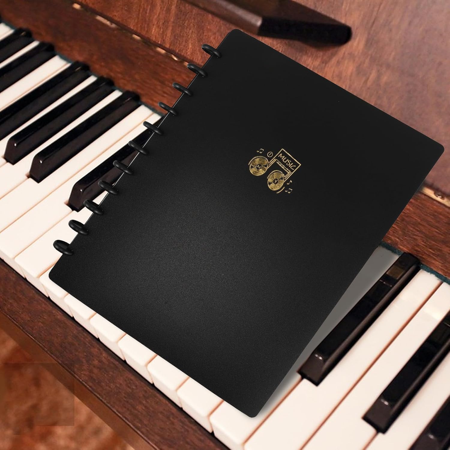 Cabilock A4 Thickened Music Score Binder Mushroom Button, Double-Sided Sheet Music Folder, Loose-Leaf Flip Folder for Piano Guitar Choir, Black 20 Sheets (fits 40 Pages)