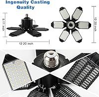 Vista 7 de Luz LED de garaje de 160 W, luces LED de techo de 16000 lm, iluminación súper brillante para garaje, con 6 paneles deformables, base con tornillo