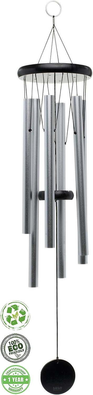 Brooklyn Basix Freedom Chime for Patio, Garden, Terrace and Balcony - Beautiful Outdoor Decor - Easy to Install Wind Chimes - Durable and Hand Tuned (Black/Matte Silver, Medium 29")