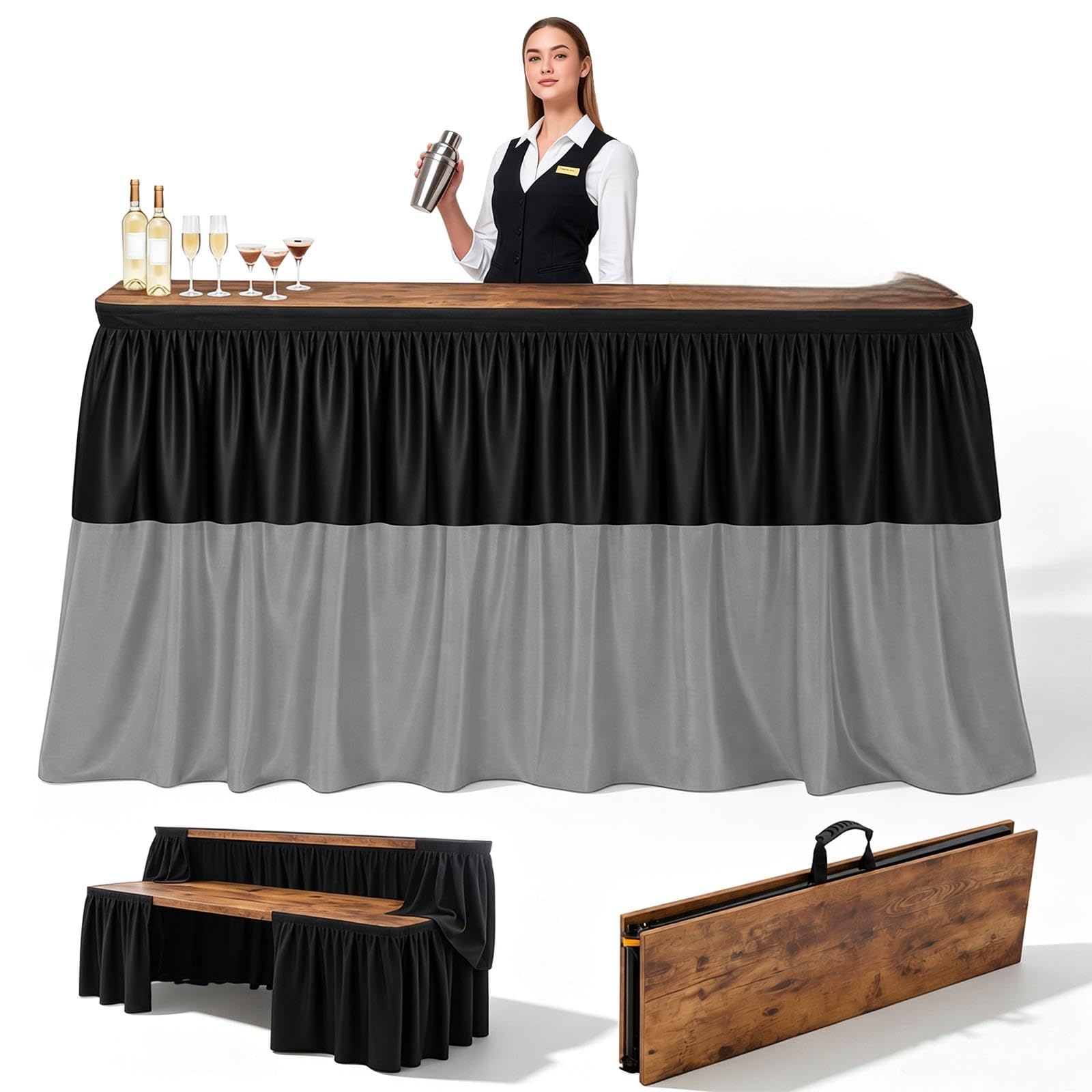 View 1 of ***PARTIAL SET - USE FOR PARTS****Vercraft Portable Bar Top Riser Table, 6 ft, Rustic Brown