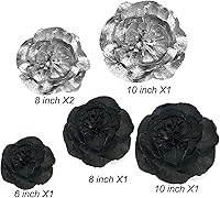 Vista 3 de IGUO Flor de papel negro plateado 3D artificial 6 piezas de pompones de papel para celebración escolar, decoración de flores para baby shower
