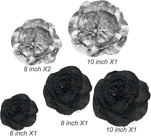 Miniatura 3 de IGUO Fondo de pared de papel negro plateado con flores para el hogar, hecho a mano, 6 pompones de papel, decoración de flores, decoración de flores,