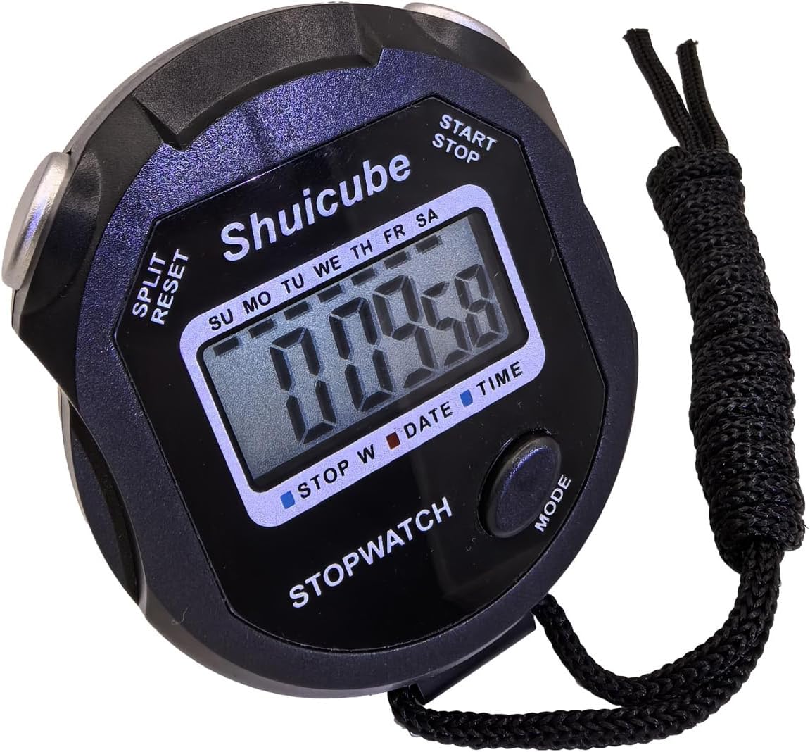 Digital Stopwatch Timer with Replaceable Battery, Large Display, Simple Stop Watch for Sports, Easy to Use Timing Tool for Coaches and Referees (Black)
