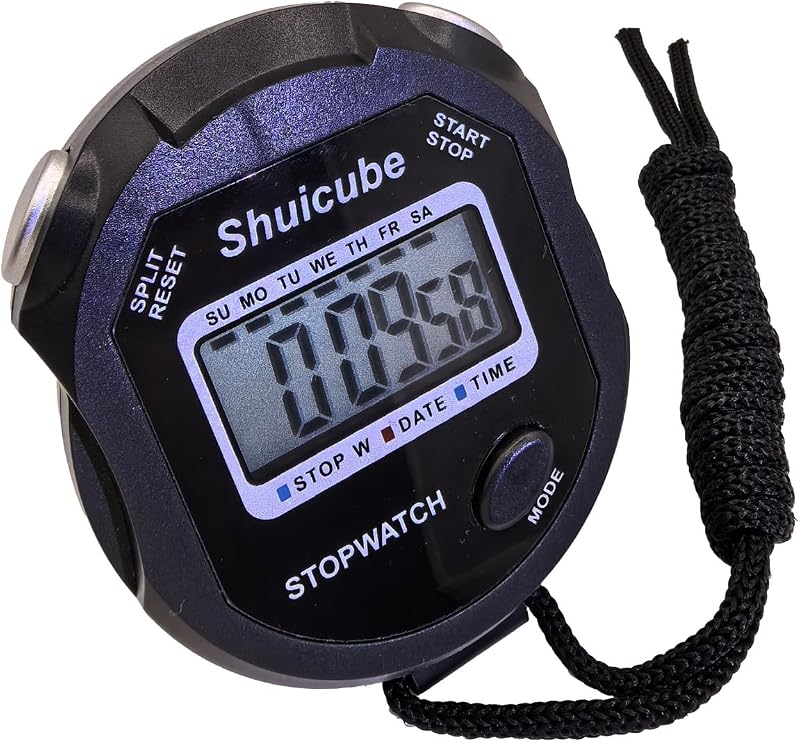 Digital Stopwatch Timer with Replaceable Battery, Large Display, Simple Stop Watch for Sports, Easy to Use Timing Tool for Coaches and Referees (Black)