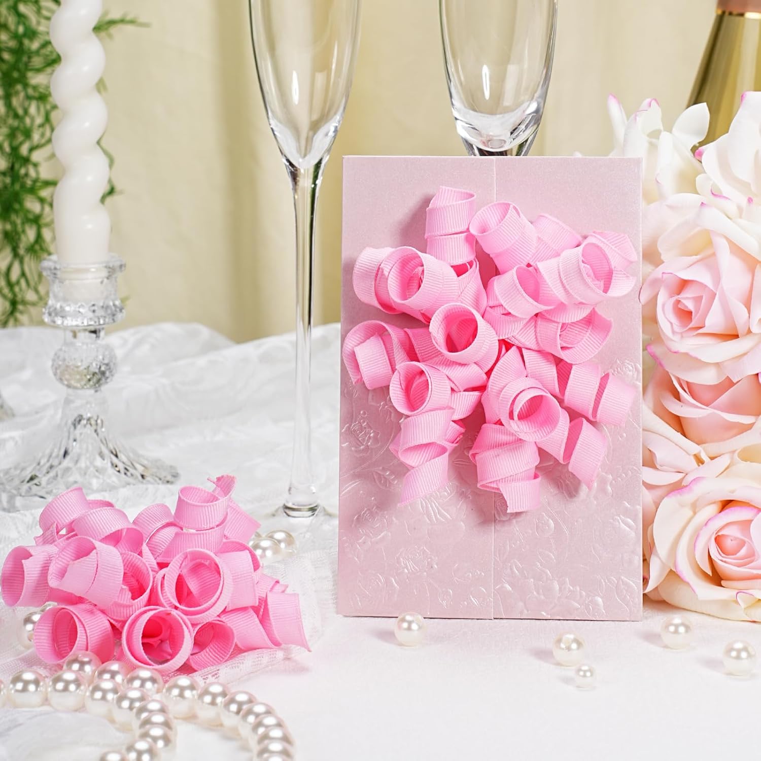 LaRibbon Pink Bows - Curly Ribbon Gift Bows, Self Adhesive for Birthday Party, Bridal Shower, Baby Shower, Gift Wrapping, Treat Bags - 6 Counts - Image 5