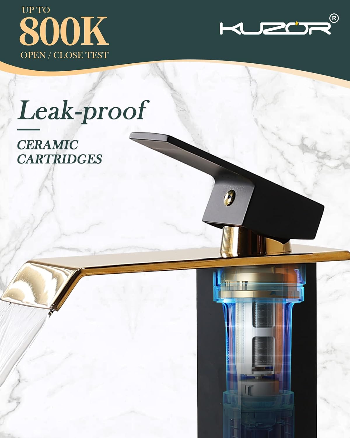 Black & Gold Waterfall Bathroom Sink Faucet – Single Hole 304 Stainless Steel Faucet with Metal Pop-Up Drain, Low-Profile Design for Modern Vanities​ - Image 7