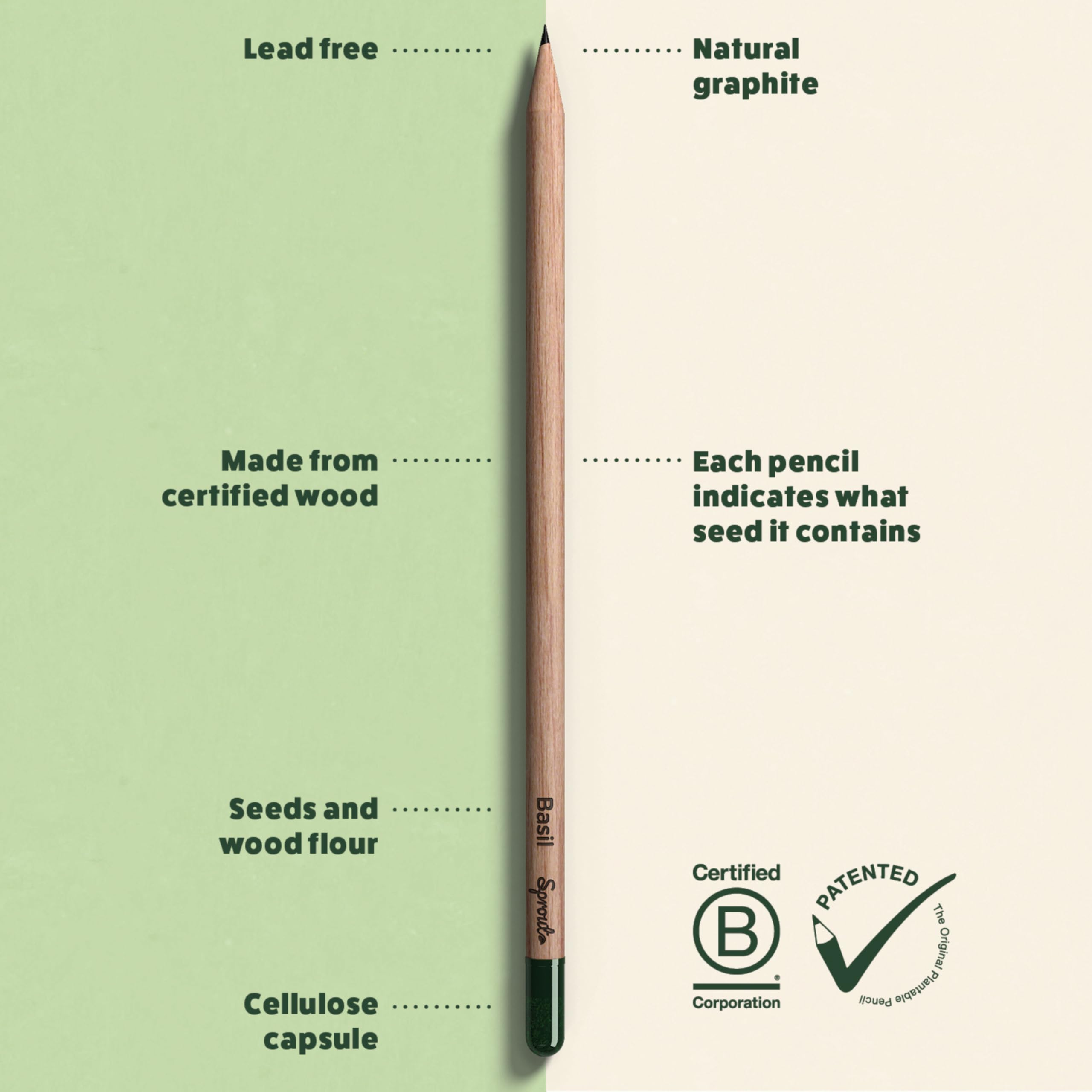 Sprout World Pencils | Spread the Love Edition | Graphite Bleistifte mit Blumen-, Kräuter- und Gemüsesamen | Eco-Friendly Organic Holz| Nachhaltiges Geschenk mit herzerwärmenden Zitaten | 8er Pack