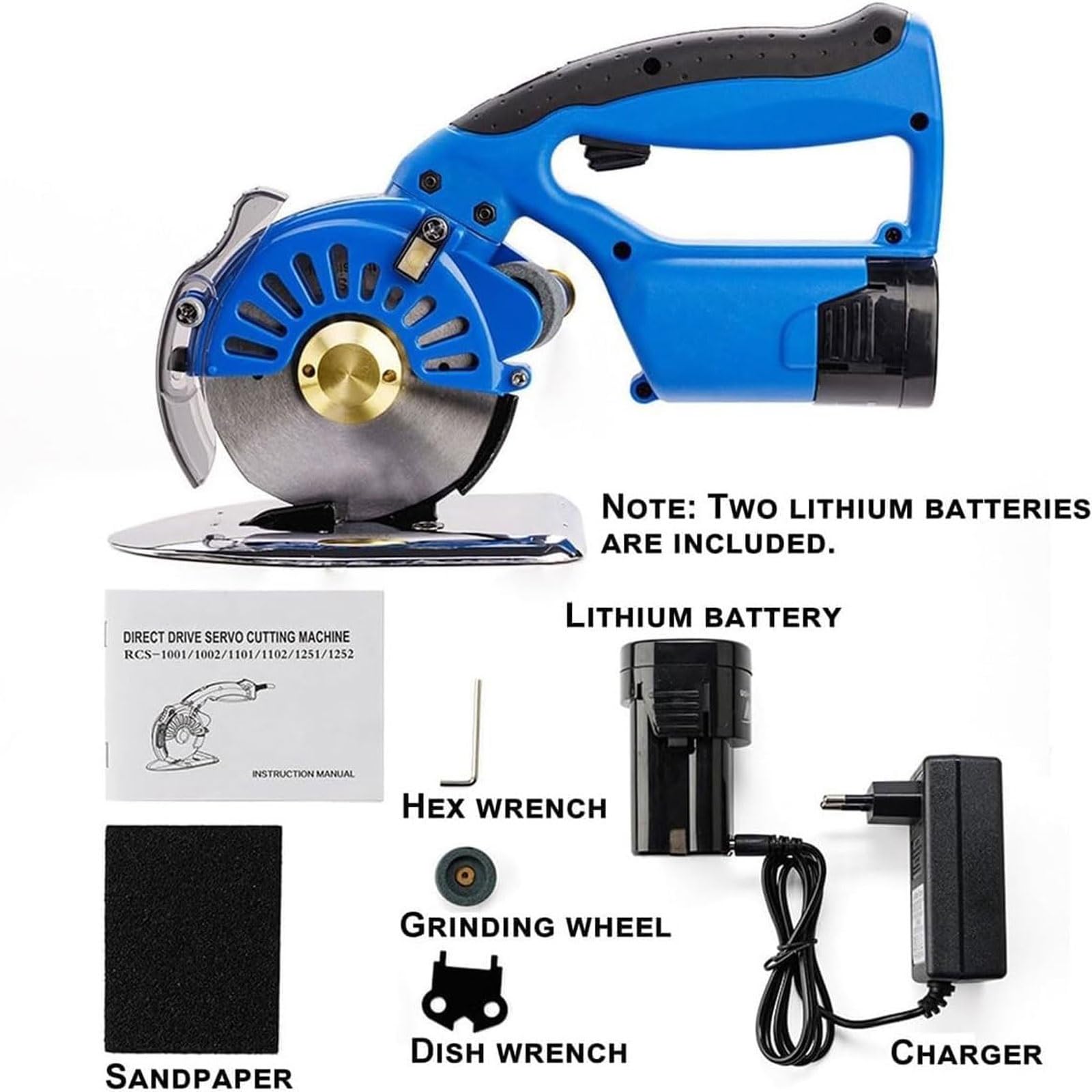 Cortador de tela eléctrico,Máquina cortadora de tela rotativa inalámbrica,Tijeras de tela rotativas recargables con cuchilla y baterías de 2x2500 mAh,5 velocidades ajustables(40mm Thickness)