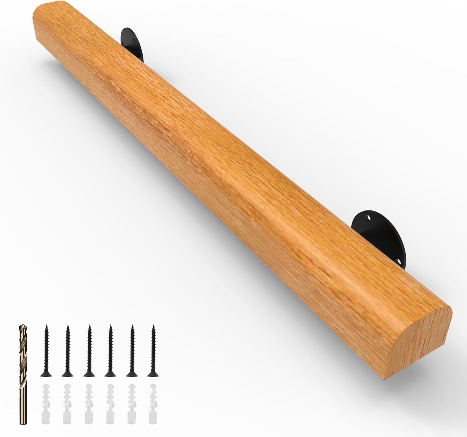 YEOOE 2FT Wood Stair Handrail Wall Mount - Non-Slip Indoor Outdoor Railing for Stairs, Lofts, Patio, Kids & Elderly Safety (2ft)