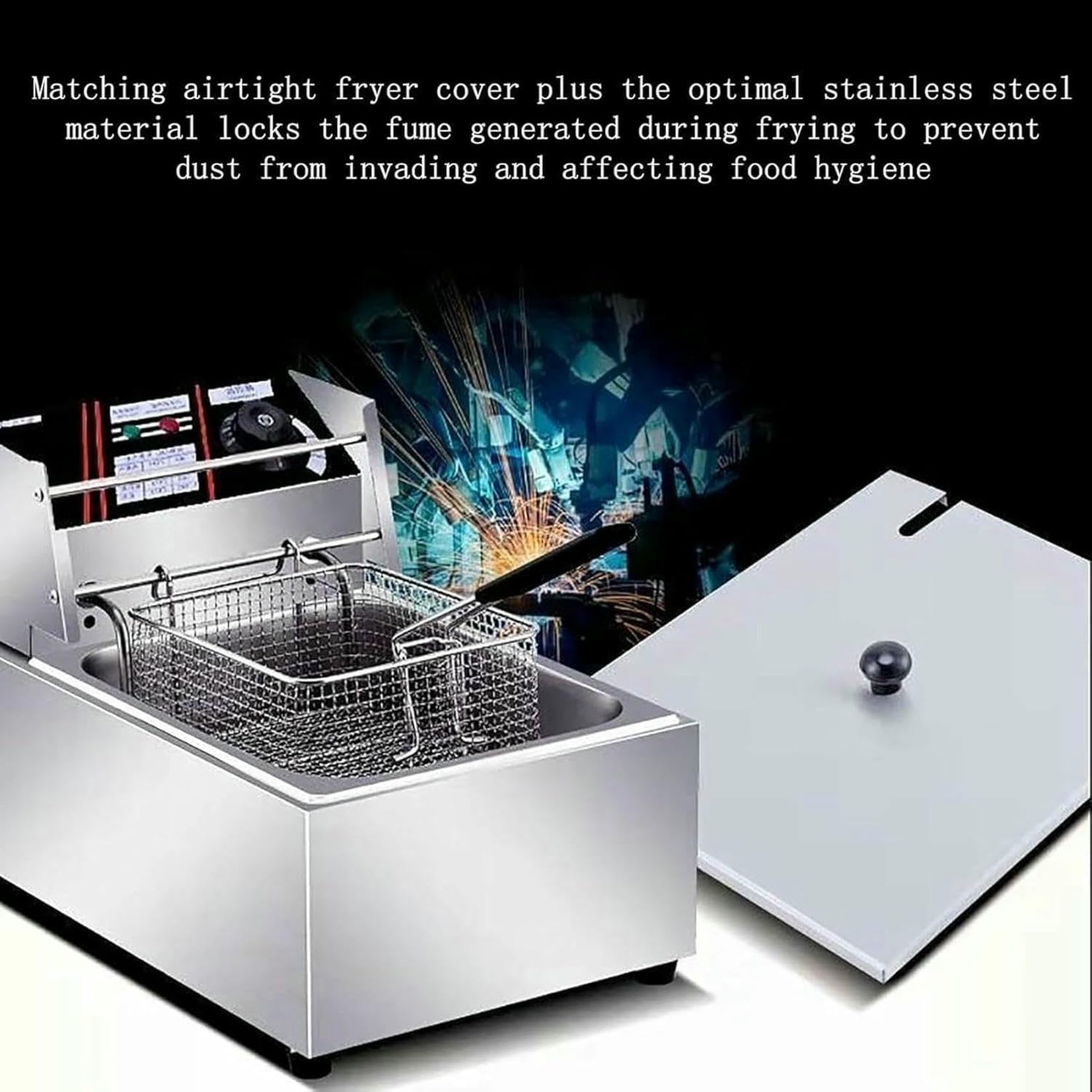 Friggitrice professionale, friggitrice elettrica da banco per uso commerciale e domestico, friggitrice elettrica in acciaio inox spesso con cestelli e coperchi per cucina domestica e ristorante~/