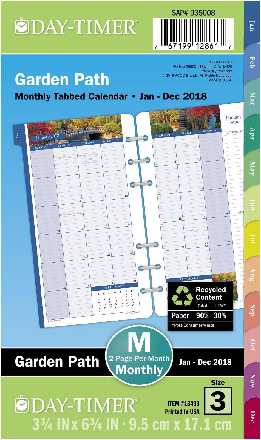 DayTimer Refill 2018, Two Page Per Month, January 2018