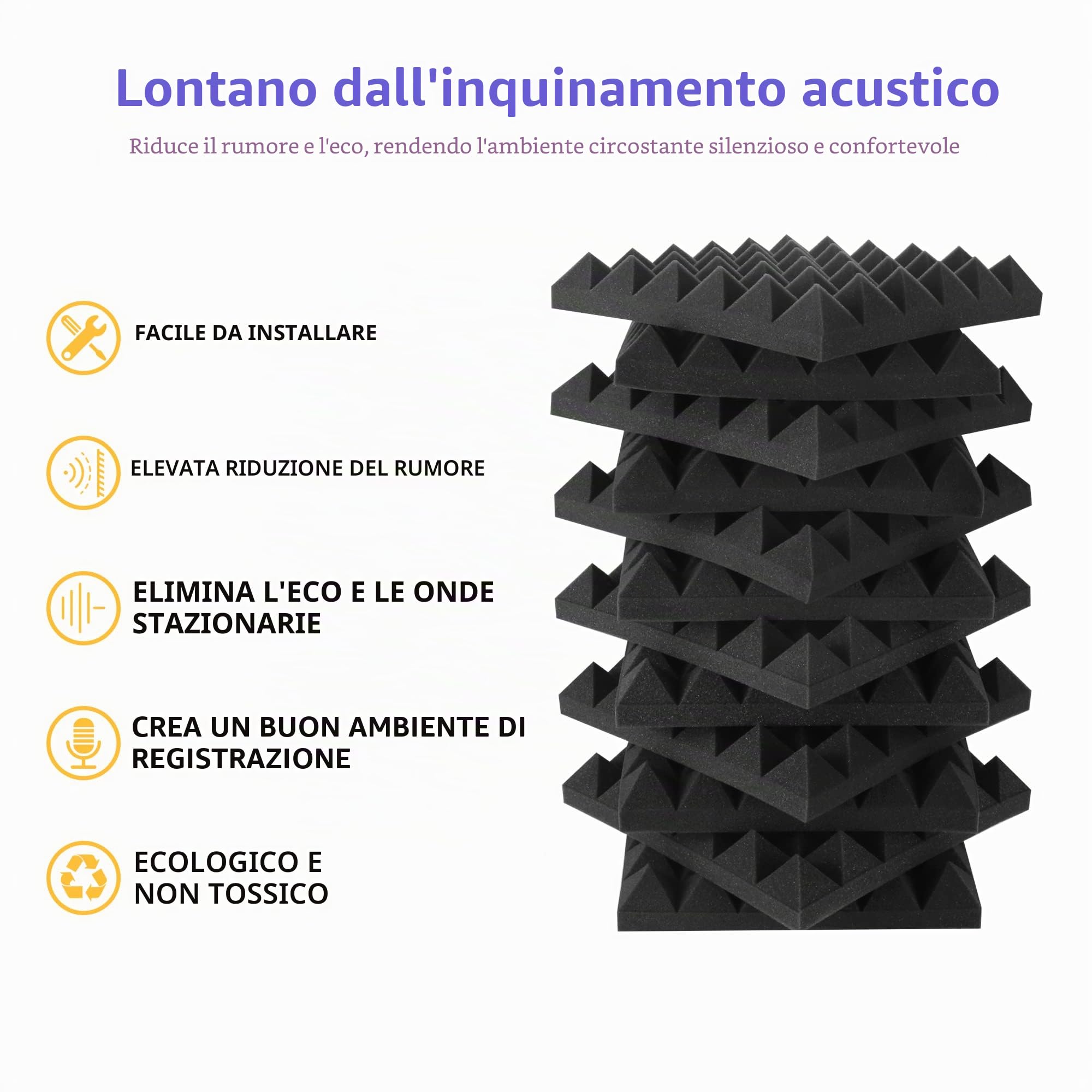 12 Pezzi di Pannelli Fonoassorbenti 30 x 30 x 5 cm | Pannelli Insonorizzazione Stanza,Isolamento Schiuma Acustico per Studi di Registrazione, Blog, Uffici, Studi di Registrazione