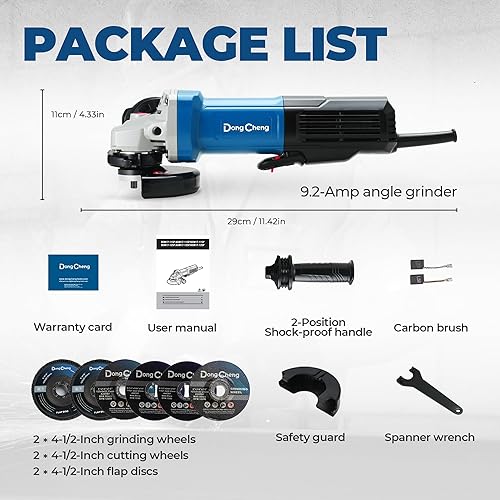 Miniatura 9 de DongCheng - Amoladoras angulares de potencia de 9.2 amperios, 4-1/2 pulgadas, 11800 RPM, protector sin herramientas, herramienta de amoladora