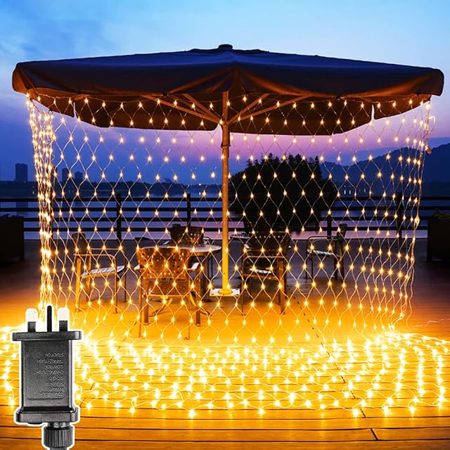 yowin Net Lights 3m x 2m 204 LED Christmas Net Lights Mains Powered, 8 Modes Curtain Fairy Lights Outdoor Waterproof Window Lights for Balcony Fence Bush Wall Ceiling Decorations (Warm White)