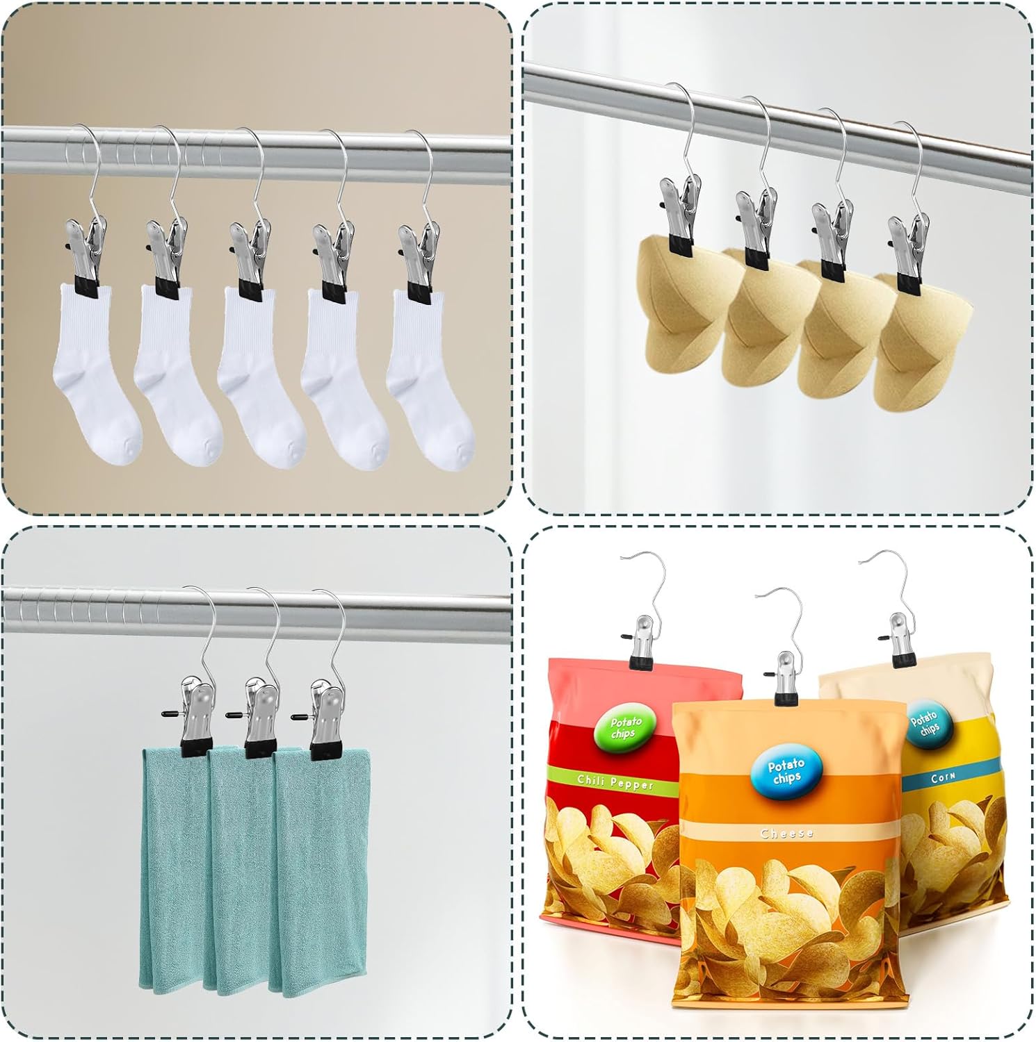 150 Pack Boot Hanger Clips Hooks, Heavy Duty Laundry Hooks with Clip, Portable Stainless Steel Clothes Pins Boot Clips for Hanging, Socks Towels Hats Pants Holder for Travel, Closet (200 Count)
