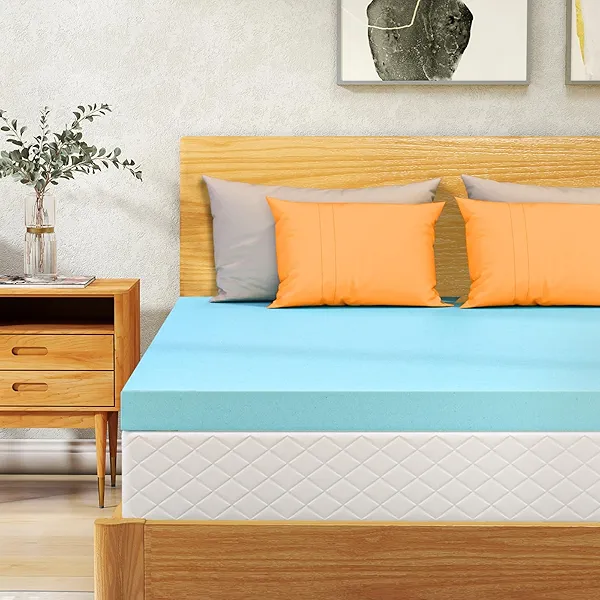 VALUXE Queen Mattress Topper 3 Inch Cooling Gel Memory Foam, CertiPUR-US Certified Topper & Pad for Back Pain Relief, Soft Breathable Bedding with Pressure Relief (Blue)