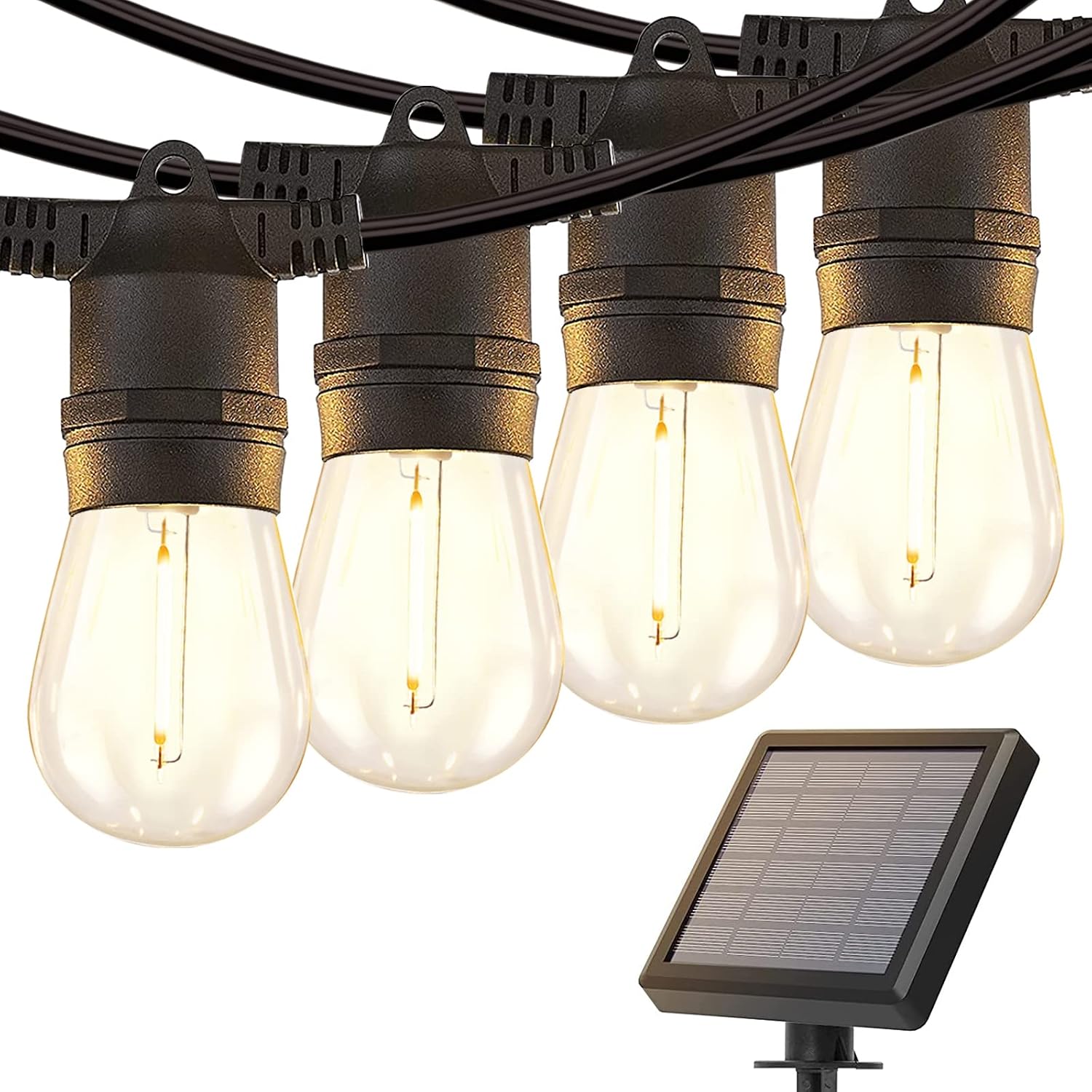 addlon 27FT Solar String Lights Outdoor, Commercial Grade LED Solar Café Patio Lights, Porch Market Light, Waterproof and Shatterproof, Vintage Edison Bulbs, Create Ambience On Garden, Warm Yellow