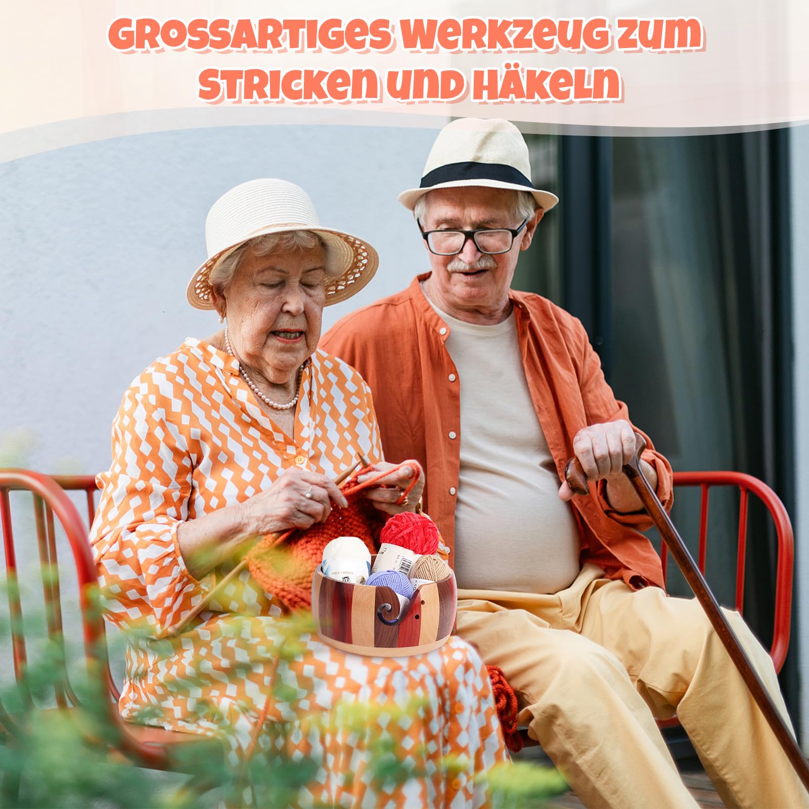 Coopay Super Groß Garnschale zum Häkeln, 21 X 21 X 10 cm Farbenfroh Strickschale zum Strick- und Häkelprojekte, Handgefertigte Groß Wollschüssel mit Löchern für Wolle, Wooden Yarn Bowl