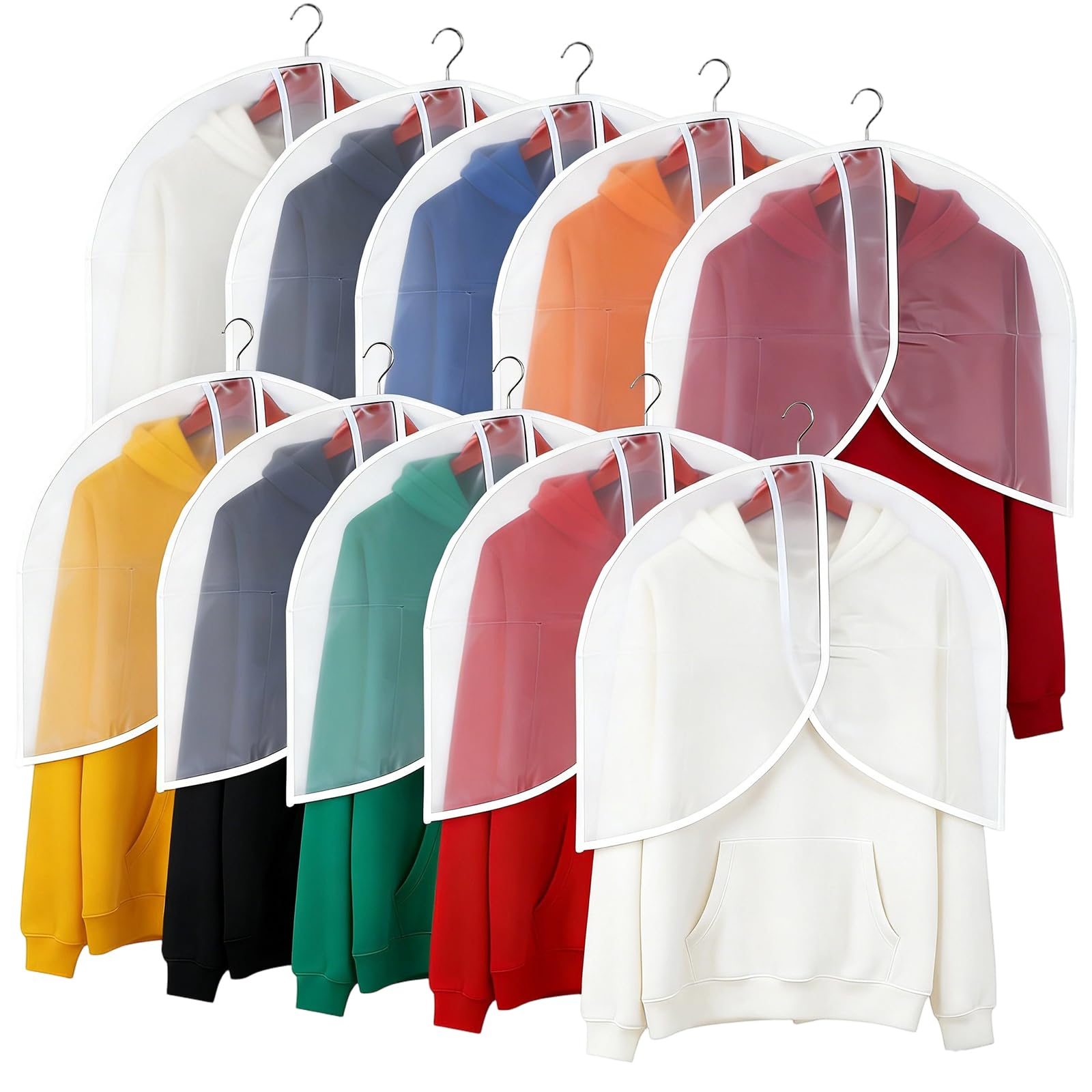 LNSYSNS 10 Pieces Suit Covers for Hanging Clothes, 60 × 45 cm Shoulder Clothes Protectors, Translucent Coat Covers for Wardrobe, Washable, for Suits, Shirts, Sweatshirts, Skirts