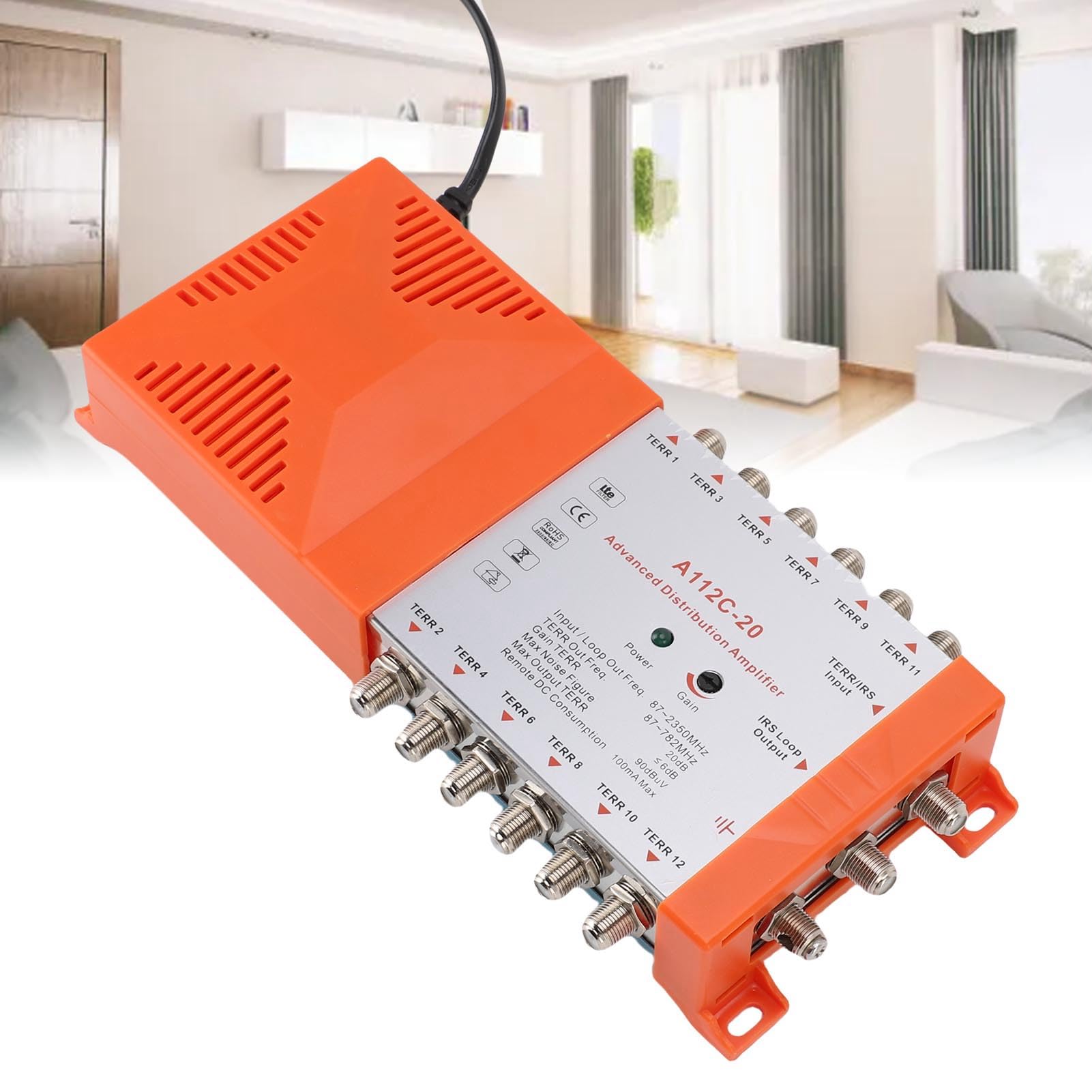 Generic Amplificatore di Distribuzione Compatto per Antenna TV a 12 con Gestione Remota 'alimentazione per più Televisori (Spina europea 200-240 V)