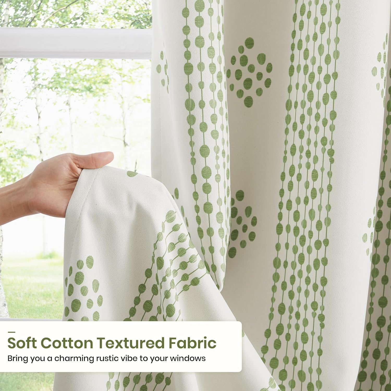 Melodieux Sage Green Boho Blackout Curtains for Bedroom 84 Inch Length 2 Panels Set, Living Room Darkening 80% Light Blocking Striped Curtains Vintage Cotton Textured Grommet Drapes, 52" W x 84" L
