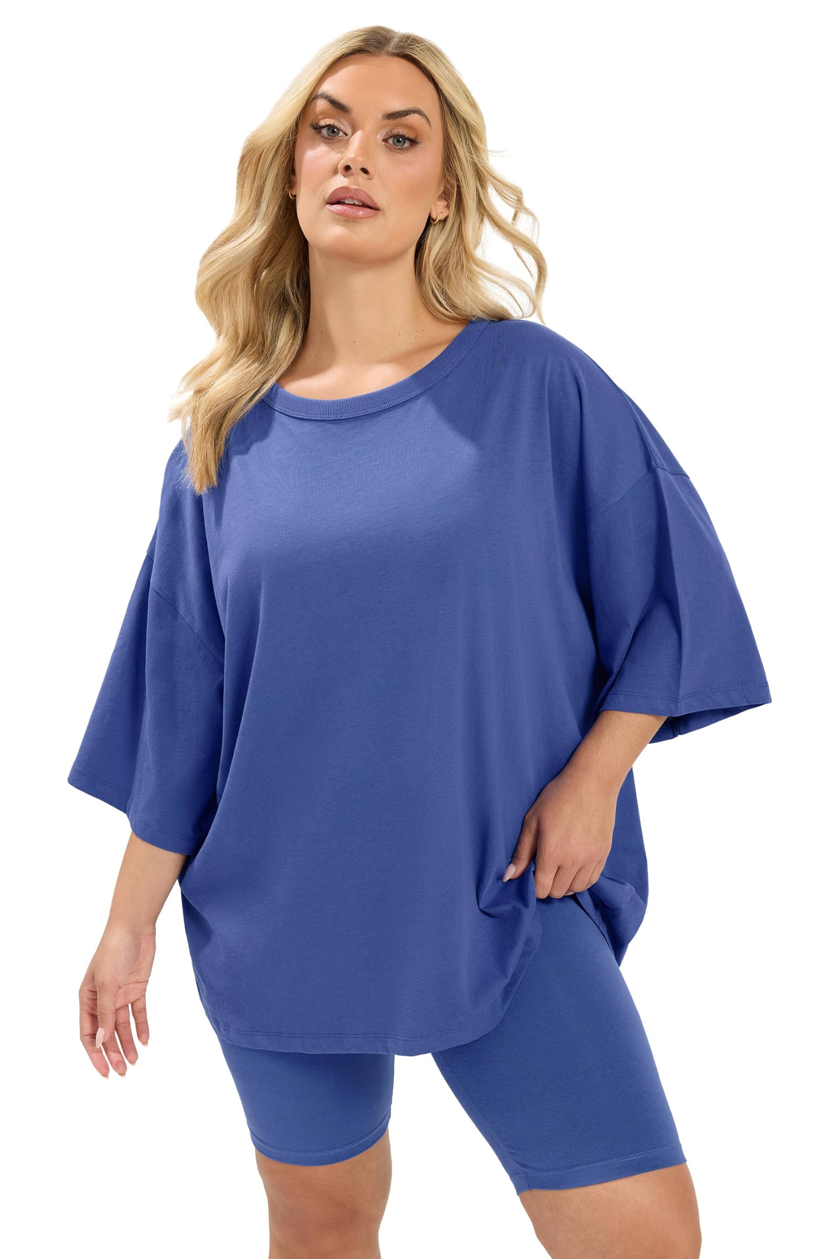 Yours Women's Dark Blue Oversized Boxy T-Shirt In | Size: 22-24