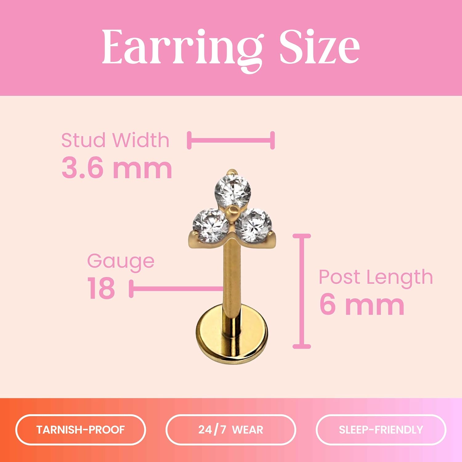 Cords Club Micro Love Triangle Flat Back Stud – ASTM-F136 Implant Grade Titanium - Push Pin Design for Sensitive Ears – Available in 18K PVD Gold Plated & Titanium Silver (Single Earring) - Image 2