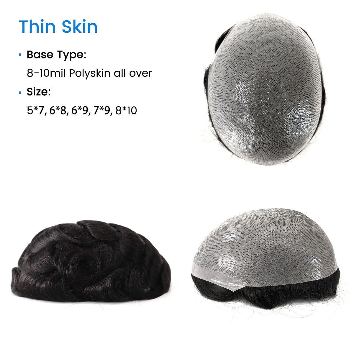 Toupee Hair for Men Natural and Comfortable Men's Wigs Hair Pieces Thin Skin Base Natural Black Real Human Hair Replacement System Men's Real Human Hair Toupee for Hair Loss (8"x10")