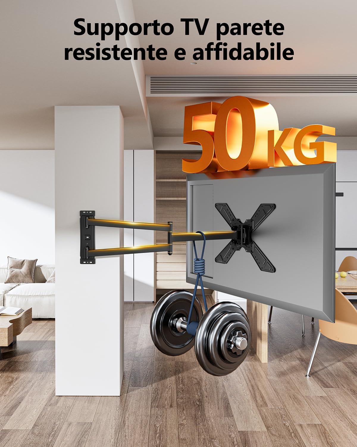 Supporto TV Parete Braccio Extra Lungo 850mm WHYFONE 180° Rotazione Supporto TV Monitor per LCD/LED da 32 a 75 Pollici, Braccio TVs Girevole Inclinazione Estensibile Fino a 50kg Max. VESA 600x400mm