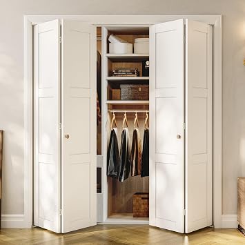 SMARTSTANDARD Bifold Closet Door for 72" x 80" Opening, 4-Panel White Folding Doors with Pre-Drilled Holes & Complete Hardware Kit, Easy Assembly, MDF PVC Surface, White.