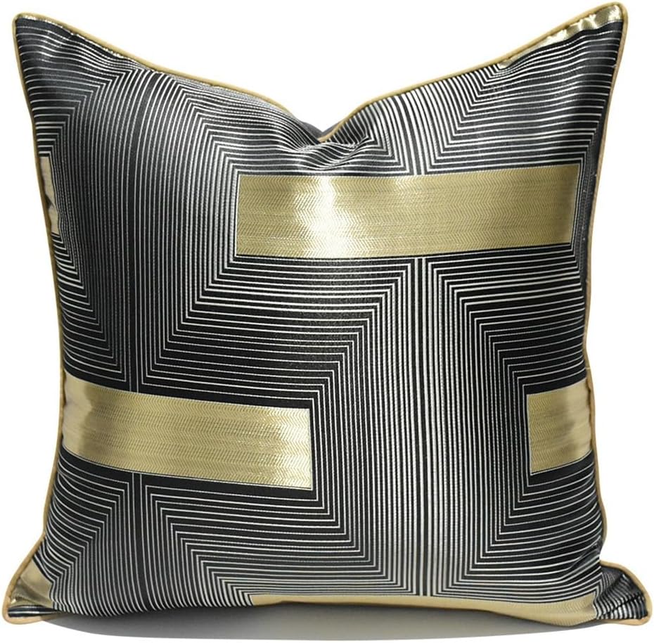 HBJWOV Black and Gold Sofa Pillow Cover Striped Plaid Chair Cushion Case