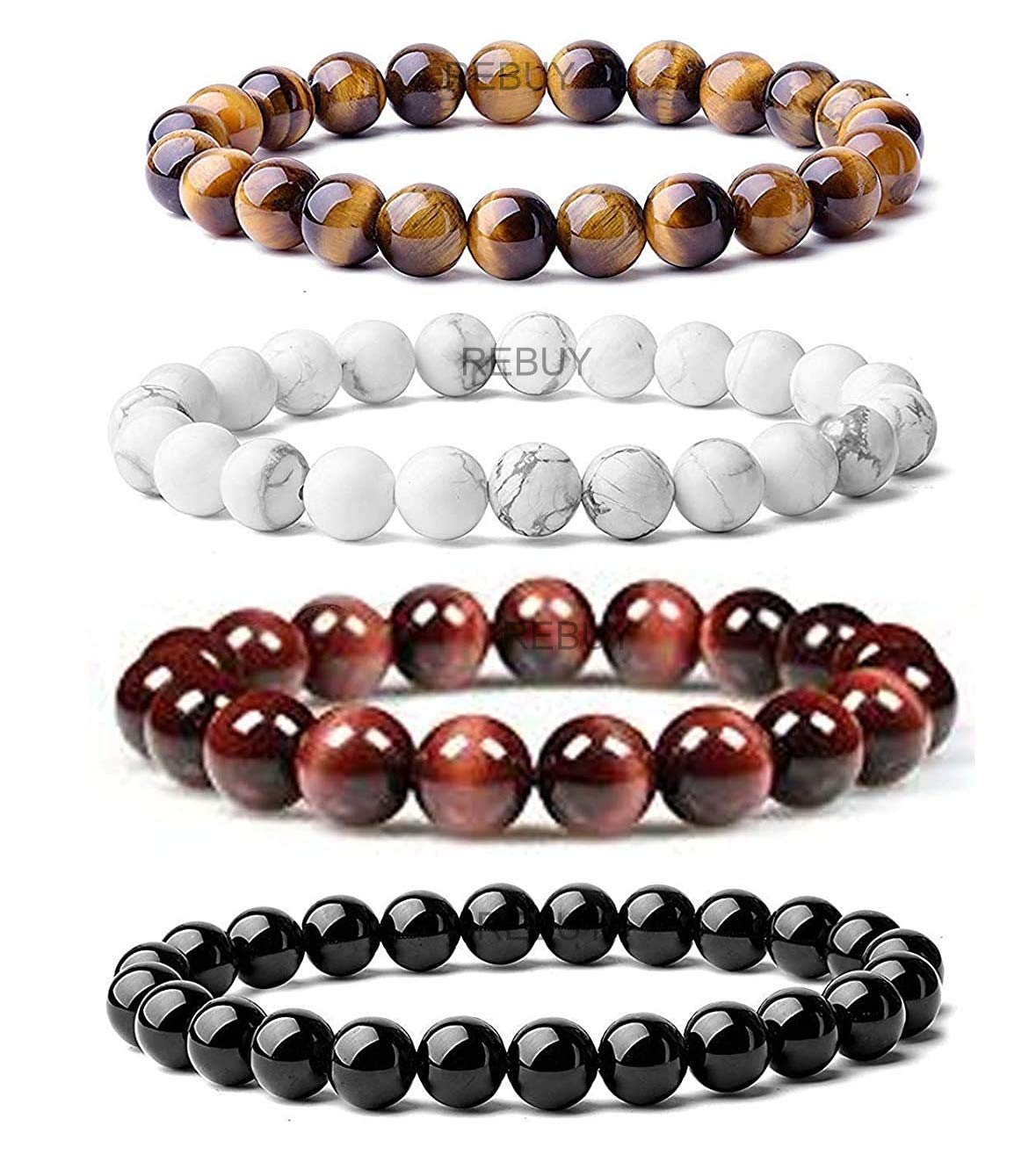 REBUY Unisex Bracelet Combo Pack Natural Tiger Eye Stone Howlite Red Tiger Eye and Black Tourmaline Stones Bracelet (B07YQSLG88) Amazon Price History, Amazon Price Tracker