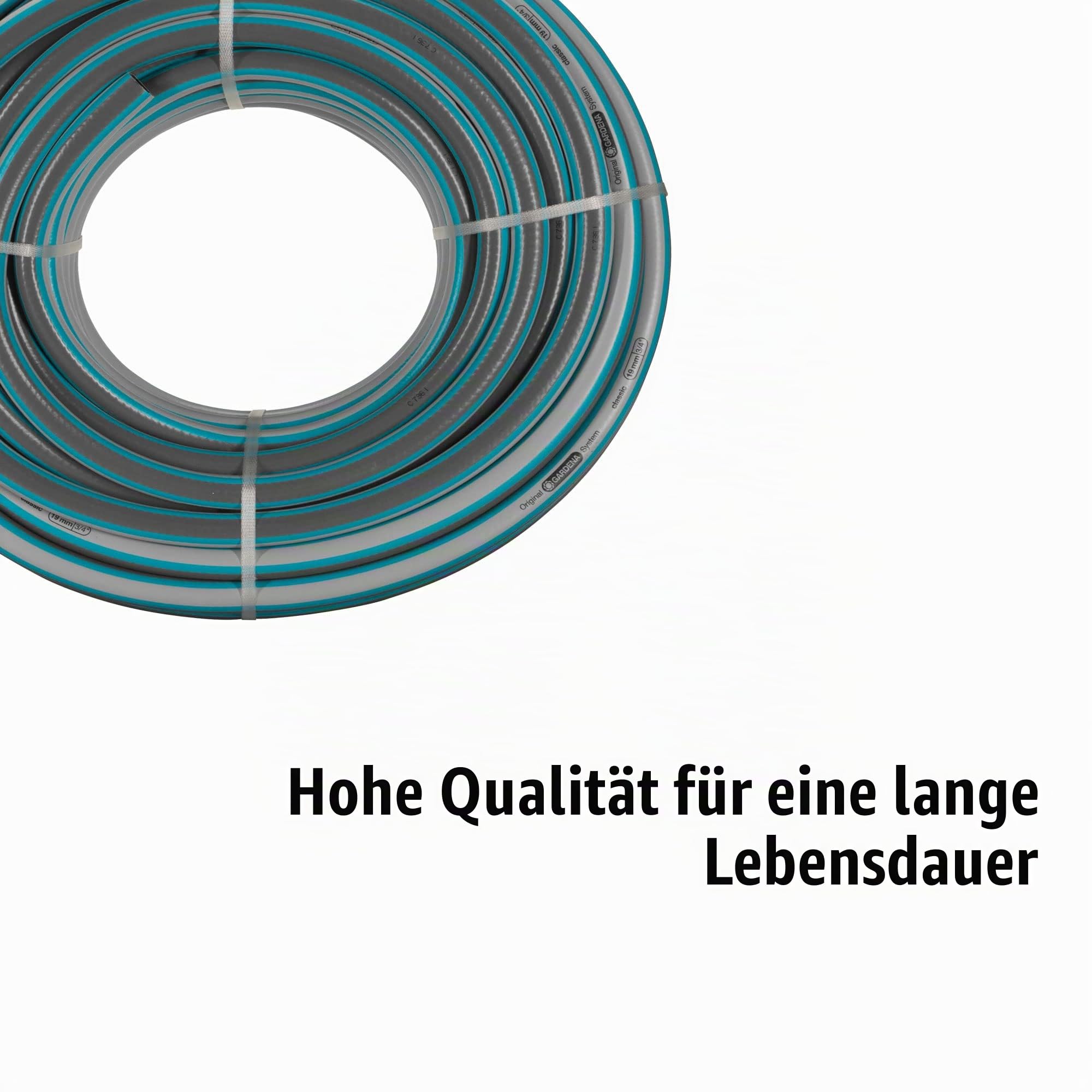 Gardena Classic Schlauch 19 mm (3/4 Zoll), 50 m: Universeller Gartenschlauch aus robustem Kreuzgewebe, 22 bar Berstdruck, UV-beständig, ohne Systemteile, 12 Jahre Garantie (18025-22)