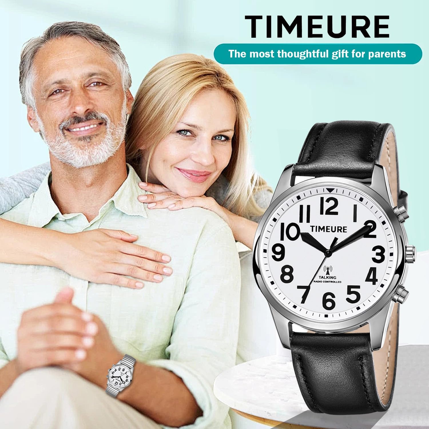 TIMEURE Talking Watch with Jumbo Numbers self-Setting for Bind, Seniors,Visually impaired,or Elderly