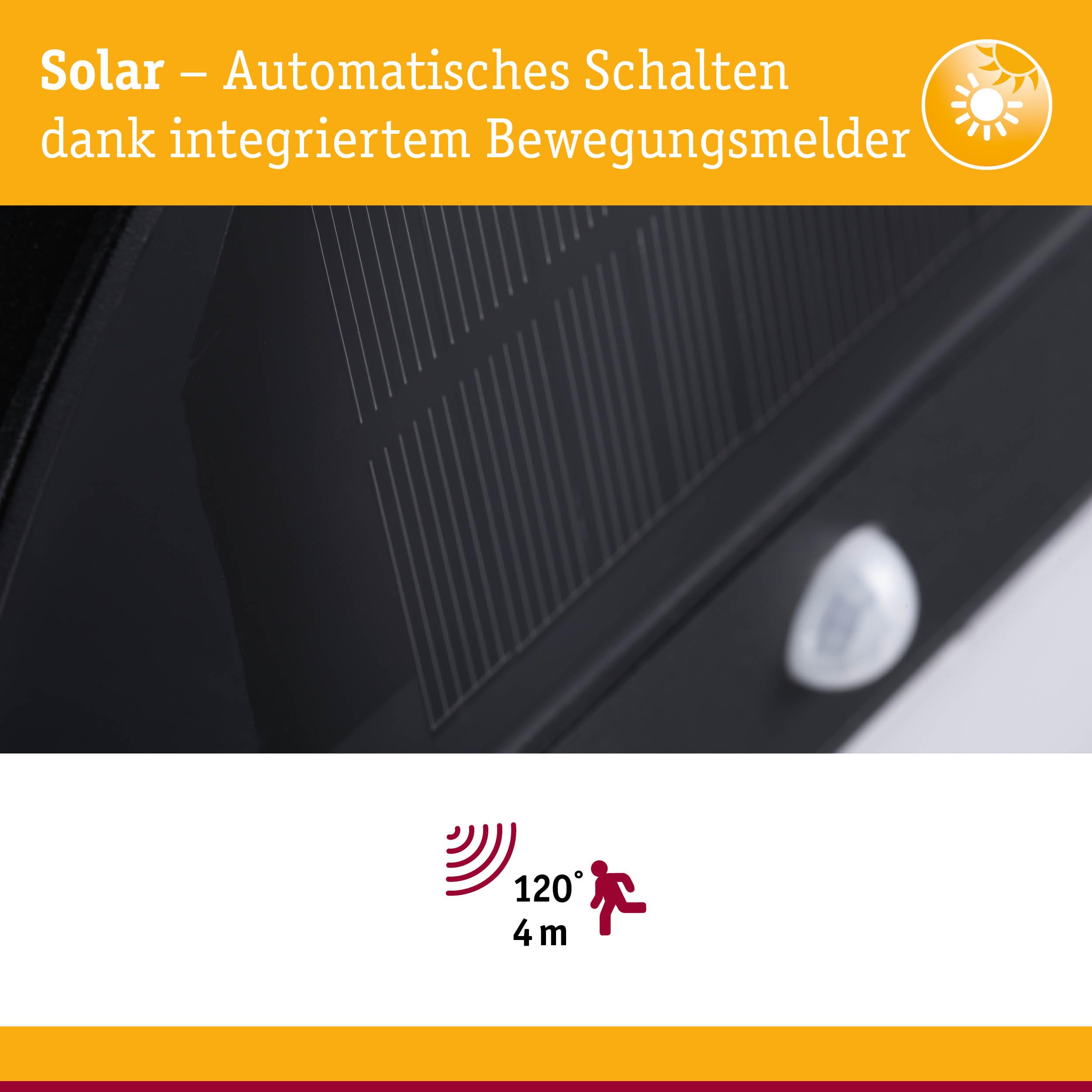 Paulmann 94264 LED Solar Outdoor Wandleuchte Elois rund incl. 1x1 Watt IP44 Außenbereich Anthrazit Solar Kunststoff Solarlampe 3000 K
