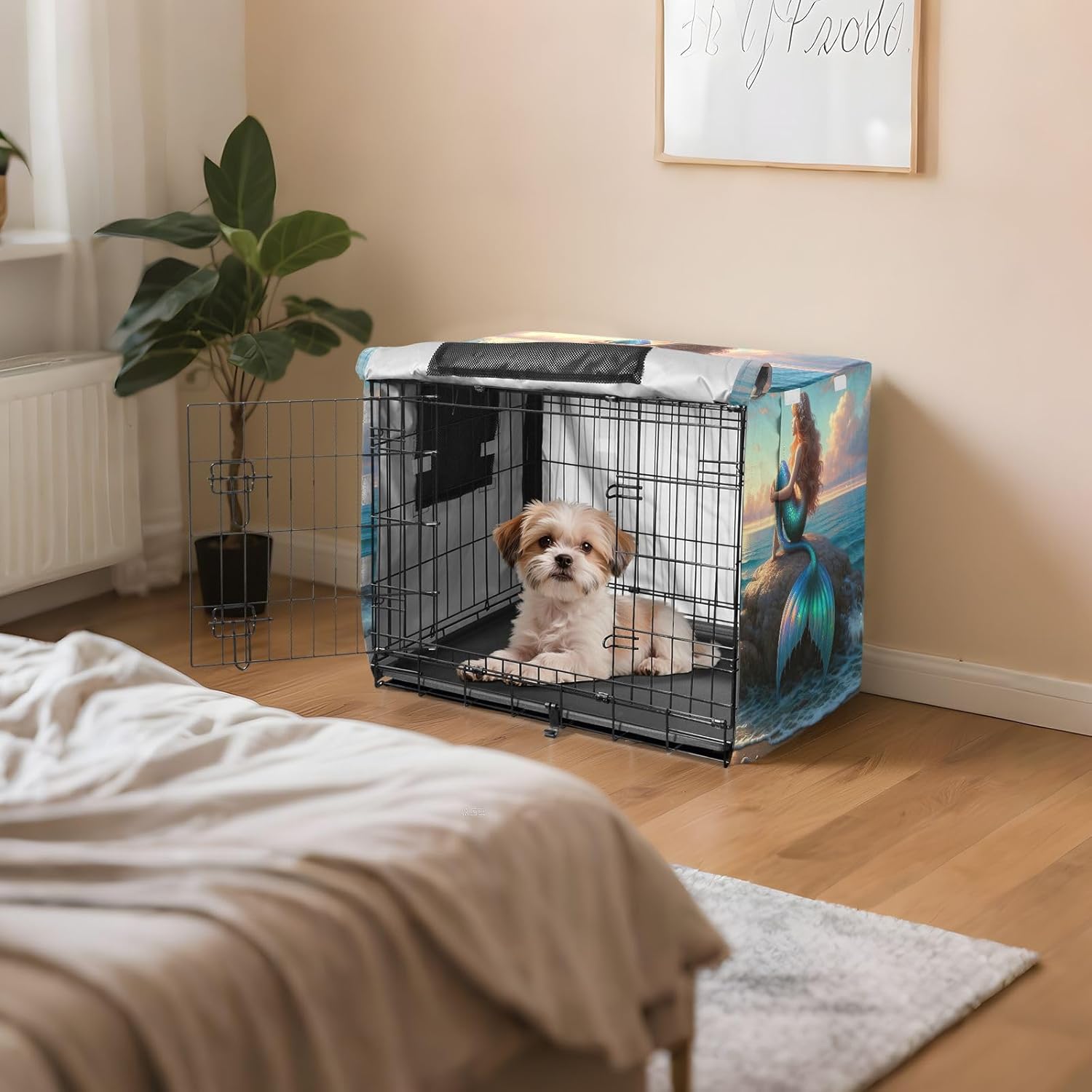Beautiful Mermaid Dog Crate Cover Universal Size Fit, Cage Cover for Puppies Training, Large