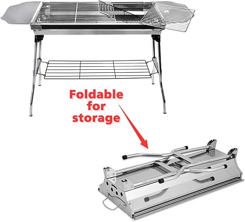 Miniatura 4 de HTTMT - Al aire libre Campling Refinado Estable Version-2.0 Barbacoa plegable portátil Barbacoa de carbón Estufa Shish Kebab Acero inoxidable BBQ