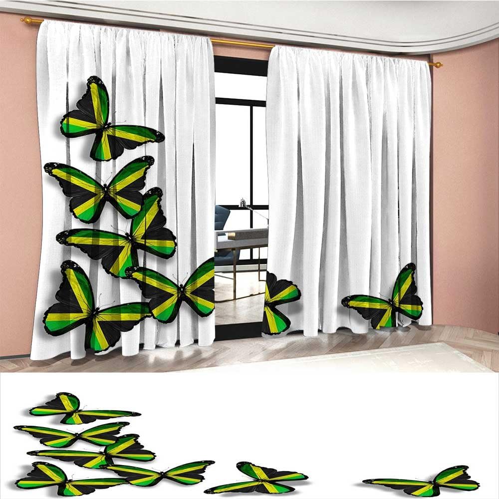 Jamaican Window Curtain Drape Buterflies Flag Motifs