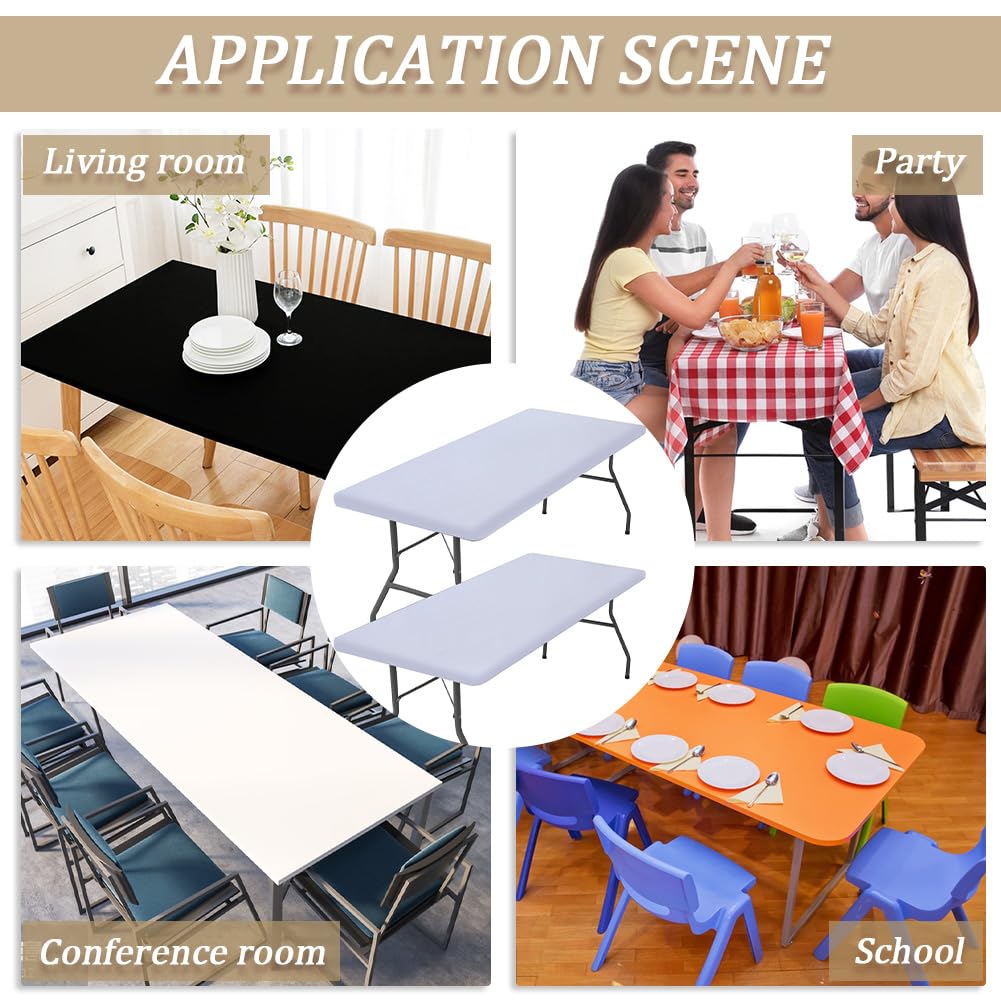 GORGECRAFT 2Pcs Elastic Fitted Picnic Tablecloths 72x30 Inch Rectangle Waterproof Table Covers White Washable 6ft Folding Tables Polyester Cloth for Indoor Outdoor Patio Beach Camping BBQ Parties - Image 4